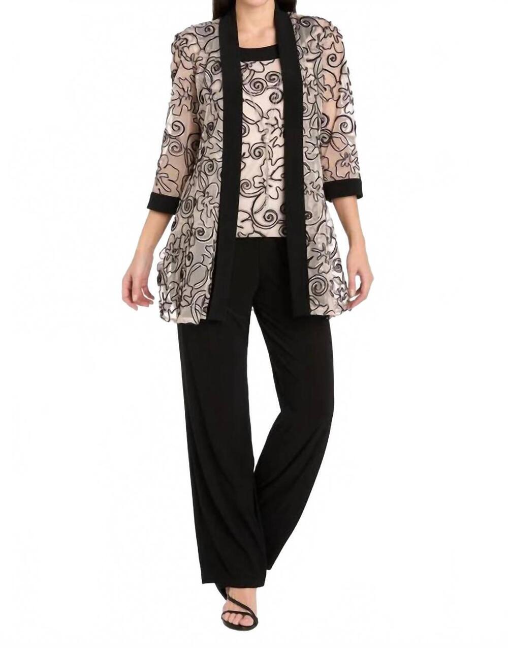 NEW R&M RICHARDS 2 piece pant suit in black/blush
